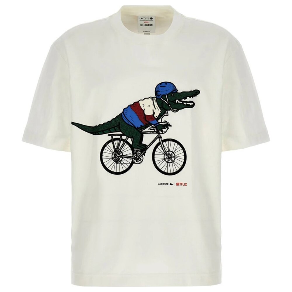 Lacoste White Graphic Crocodile Cycling Tee